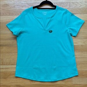 NWT L.L. Bean Women's Short Sleeve Deep Aqua Top, size L Petite